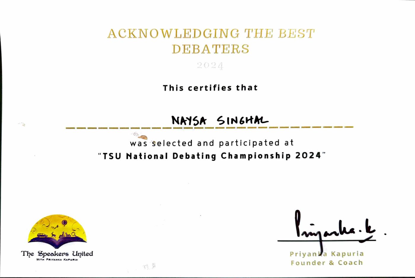 Certificate: selected for the TSU National Debating Championship 2024