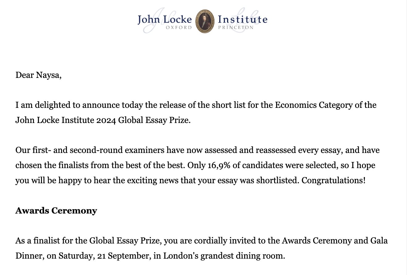 John Locke Institute 2024 Global Essay Prize shortlist email